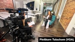 Miss Universe 2022 R'Bonney Gabriel speaks during an exclusive interview to VOA Thai Service in Manhattan, New York City