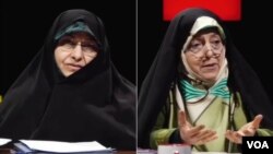 معصومه ابتکار (راست) معاون امور زنان و خانواده در دولت روحانی و و انسیه خزعلی در دولتهای ابراهیم رئیسی