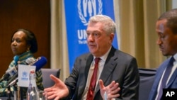 FILE - U.N. High Commissioner for Refugees Filippo Grandi speaks at a press conference in Addis Ababa, Ethiopia, Feb. 8, 2023.
