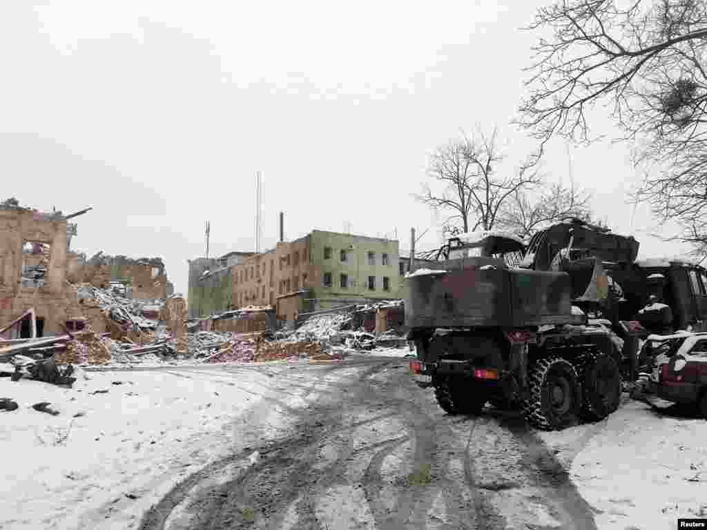 A view shows a destroyed building in Kharkiv following recent Russian shelling during Ukraine-Russia conflict, March 5, 2022.