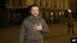 FILE: Ukrainian President Volodymyr Zelenskyy speaks from Kyiv, Ukraine, March 24, 2022.