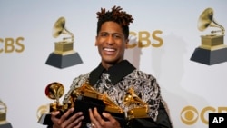 Jon Batiste at the 64th Annual Grammy Awards at the MGM Grand Garden Arena on Sunday, April 3, 2022, in Las Vegas. 