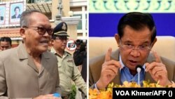 រូបថតផ្គុំបង្ហាញលោក គង់ គាំ (ឆ្វេង) អ្នកនយោបាយជើងចាស់ខ្មែរមួយរូបនិង​ទីប្រឹក្សា​ជាន់​ខ្ពស់​របស់​គណបក្ស​ភ្លើងទៀន និងលោកនាយករដ្ឋមន្ត្រី ហ៊ុន សែន (ស្តាំ)។ 