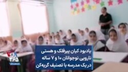 یادبود کیان پیرفلک و هستی نارویی نوجوانان ۱۰ و ۷ ساله در یک مدرسه با تصنیف گریه‌کن