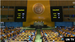 7일 유엔총회에서 북한의 핵문제와 관련된 결의안 문구에 대한 표결이 진행되고 있다. 이날 유엔총회는 북핵 문제 등을 다룬 결의안 2건을 채택했다. 