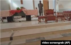 The altar of St. Francis Catholic Church in Ondo state, northwestern Nigeria, after gunmen opened fire on worshippers and detonated explosives, June 5, 2022.
