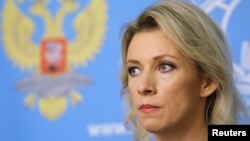 마리야 자하로바 러시아 외무부 대변인이 모스크바에서 브리핑하고 있다. (자료사진)