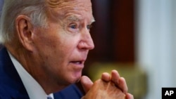 FILE - President Joe Biden speaks in the Roosevelt Room of the White House on Aug. 26, 2022, in Washington. The president on Oct. 6, 2022, said the U.S. is exploring alternatives in the wake of the OPEC+ announcement of a reduction in oil production targets. 