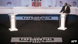 Kenya's deputy president and presidential candidate William Ruto attends the electoral debate as the other main candidate Raila Odinga boycotted the event at the Catholic University of Eastern Africa in Nairobi on July 26, 2022.