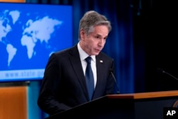 Secretary of State Antony Blinken speaks at a news conference at the State Department in Washington, July 27, 2022. The Biden administration has offered a deal to Russia aimed at bringing home WNBA star Brittney Griner and another jailed American, Paul Wh