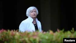 Menteri Keuangan AS Janet Yellen tiba di lokasi konferensi pers dalam pertemuan menteri keuangan G20 dan gubernur bank sentral di Nusa Dua, Bali, pada 14 Juli 2022. (Foto: Pool via Reuters/Sonny Tumbelaka)