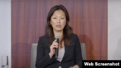 정 박 미 국무부 동아시아태평양 담당 부차관보가 26일 전략국제문제연구소(CSIS) 주최 남중국해 관련 토론회에서 발언하고 있다. (CSIS 웹 영상 캡쳐)