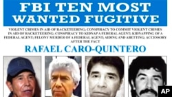 FILE - This image released by the FBI shows the wanted poster for Rafael Caro-Quintero, who was behind the killing of a US DEA agent in 1985.