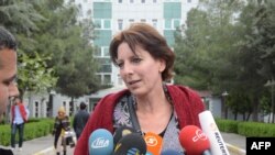 FILE - Dutch journalist Frederike Geerdink leaves the Diyarbakir courthouse, April 13, 2015, in the southeastern city of Diyarbakir, Turkey.