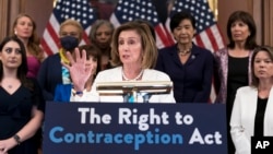 Speaker of the House Nancy Pelosi holds an event with fellow Democratic women House members and advocates for reproductive freedom ahead of the vote on the Right to Contraception Act, at the Capitol in Washington, July 20, 2022.