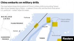 Locations of China's military exercises.