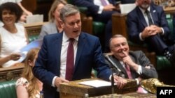 FILE - A handout photograph released by the U.K. Parliament shows Britain's leader of the opposition Labour Party Keir Starmer speaking during a debate in the House of Commons in London on July 18, 2022. Starmer is among the British nationals barred from entering Russia. 