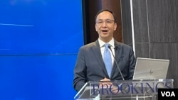 国民党主席朱立伦2022年6月6日在华盛顿智库布鲁金斯学会演讲（美国之音锺辰芳拍摄）