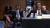 Garnell Whitfield Jr., of Buffalo, New York, whose mother, Ruth Whitfield, was killed in the Buffalo supermarket mass shooting, testifies at a Senate Judiciary Committee hearing on domestic terrorism, June 7, 2022, in front of other family members on Capitol Hill in Washington.
