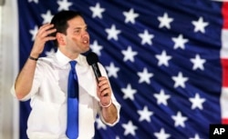 FILE - Republican presidential candidate Sen. Marco Rubio, R-Fla., address the crowd at a campaign rally in Ponte Vedra Beach, Fla., March 8, 2016.