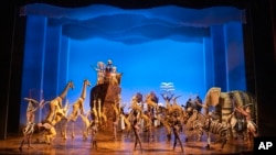 This image released by Disney Theatricals shows the company during a performance of "The Lion King on Broadway," in New York on Sept. 14, 2022. (Matthew Murphy/Disney Theatricals via AP)