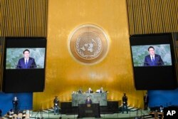 윤석열 한국 대통령이 20일 미국 뉴욕에서 열린 제77차 유엔 총회에서 기조연설을 했다.