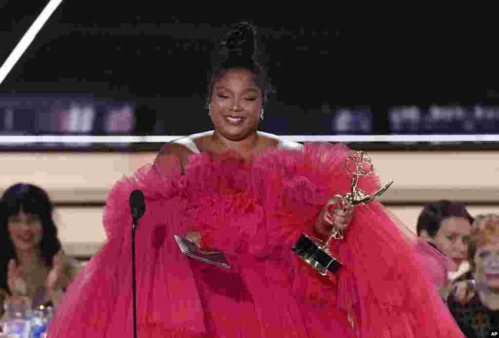 Lizzo presents the Emmy for outstanding supporting actor in a comedy series at the 74th Primetime Emmy Awards at the Microsoft Theater in Los Angeles, Sept. 12, 2022.