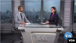 Belarusian opposition leader Sviatlana Tsikhanouskaya speaks with VOA New York Bureau Chief Ihar Tsikhanenka in New York, Sept. 19, 2022.