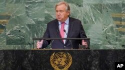 United Nations Secretary-General Antonio Guterres addresses the 77th session of the General Assembly at U.N. headquarters, Sept. 20, 2022.