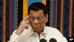Presiden Filipina Rodrigo Duterte di Quezon city, Manila, 22 Juli 2019. (AP Photo/Aaron Favila)
