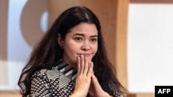 FILE - Ukrainian journalist Sevgil Musaieva looks on during an event at the 23rd Frankfurt Book Fair at the Messe fairground in Frankfurt am Main, western Germany, on Oct. 22, 2022.