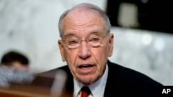 FILE - Senate Judiciary Chairman Chuck Grassley, R-Iowa, speaks as President Donald Trump's Supreme Court nominee, Brett Kavanaugh, a federal appeals court judge, appears before the Senate Judiciary Committee on Capitol Hill in Washington, Sept. 4, 2018.