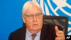 FILE - U.N. humanitarian chief Martin Griffiths speaks at a news conference in Mogadishu, Somalia, Sept 5, 2022. He said July 21, 2023, that Russia's exit from the Black Sea grain deal had put millions at risk of hunger or starvation.