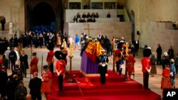 Britain's Prince Andrew attends a vigil with siblings Princess Anne, Prince Edward and King Charles III, around the coffin of late Queen Elizabeth II, lying in state on the catafalque in Westminster Hall, at the Palace of Westminster in London, Sept. 16, 2022.