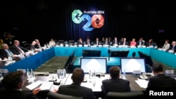 Suasana ruang pertemuan para pemimpin dunia di KTT G20 di Brisbane, Australia (14/11).