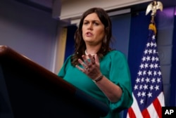 White House press secretary Sarah Sanders speaks during the press briefing at the White House, May 7, 2018. Sanders said the White House has compete confidence in Gina Haspel, President Donald Trump's nominee to head the Central Intelligence Agency.