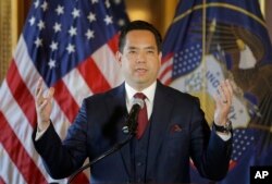 Utah Attorney General Sean Reyes speaks during a news conference, May 5, 2017, in Salt Lake City.
