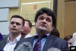 Vadim Prokhorov, who represents the family of killed opposition leader Boris Nemtsov, speaks to the media after Nemtsov's murder trial in Moscow, Russia, June 29, 2017.
