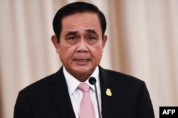 FILE - Thai Prime Minister Prayut Chan-O-Cha speaks during a news conference at the Government House in Bangkok, Oct. 24, 2018.