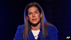 Democratic candidate for U.S. Senate, former Connecticut Secretary of the State Susan Bysiewicz, speaks during a debate in Storrs, Conn., April 9, 2012.