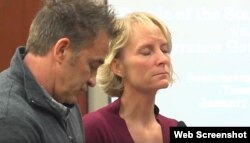 Marty and Dawn Valley deliver a statement on behalf of their daughter, Morgan, one of the assault victims.