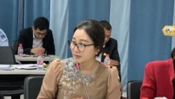 លោកស្រី ឆាយ ស៊ីវលីន ប្រធានសមាគមទីភ្នាក់ងារទេសចរណ៍កម្ពុជា ថ្លែងនៅក្រសួងទេសចរណ៍។ (ធីតា វីន/VOA)