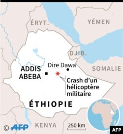 Carte de localisation du crash d'hélicoptère militaire en Ethiopie où 18 personnes ont été tuées jeudi.