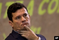 FILE - Former Judge Sergio Moro participates in an anti-corruption conference in Rio de Janeiro, Brazil, Nov. 23, 2018.