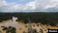 A bridge damaged by floods in Chai Buri District, Surat Thani province, southern Thailand, Jan. 9, 2017.