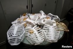 Failed 3-D-printed parts to build "Mark 1," a life-size robot modeled after a Hollywood star, by product and graphic designer Ricky Ma, 42, are seen in Hong Kong, China, March 31, 2016.