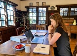 미국 캘리포니아주 오클랜드에서 재택근무를 하는 변호사 마사 랙크리츠-펠티어 씨. (자료사진)