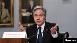 토니 블링컨 미 국무장관이 23일 하원에서 증언하고 있다.  