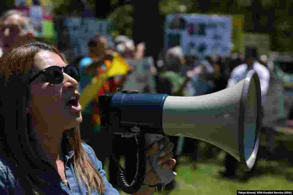 Protesters demonstrate outside the White House as Turkish President Recep Tayyip Erdogan meets with U.S. President Donald Trump, May 16, 2017.