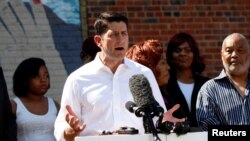 Ketua DPR AS, Paul Ryan bicara dalam sebuah acara di Washington DC, Selasa (7/6).